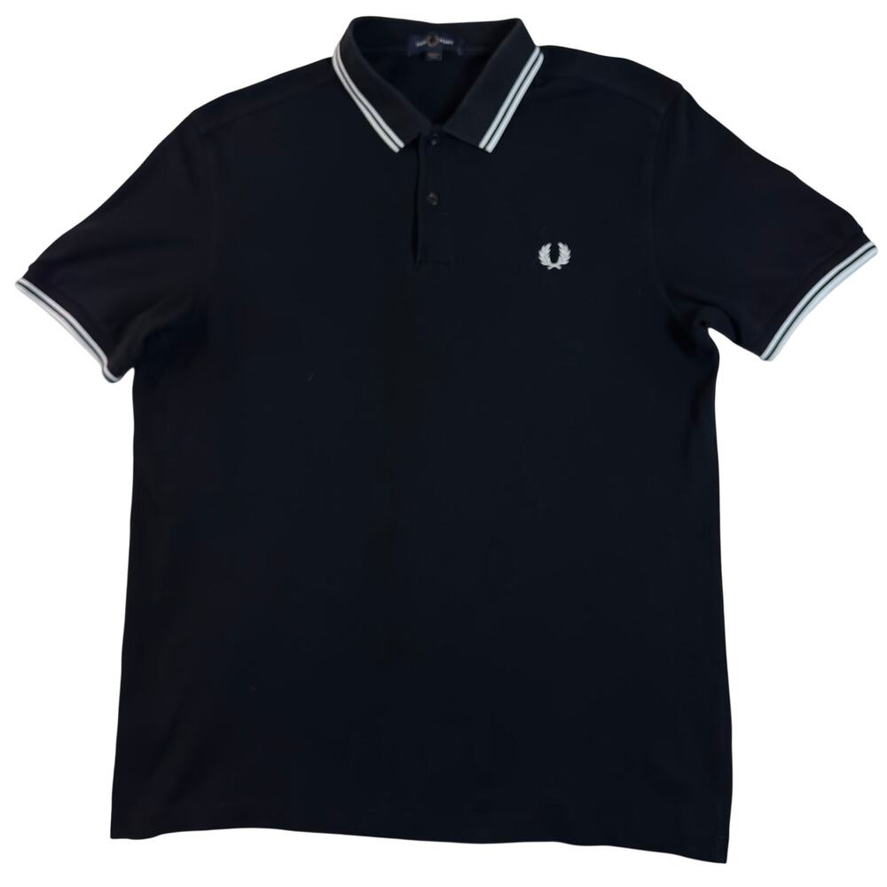 Fred Perry M3600 Twin Tipped Polo Shirt Men's L Black White Laurel Wreath